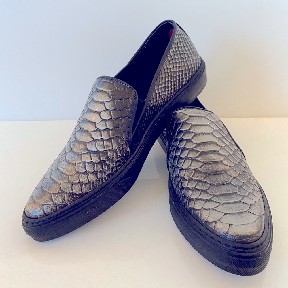 Bronx Plimsolls Silver/Black Alligator Slip on Shoes